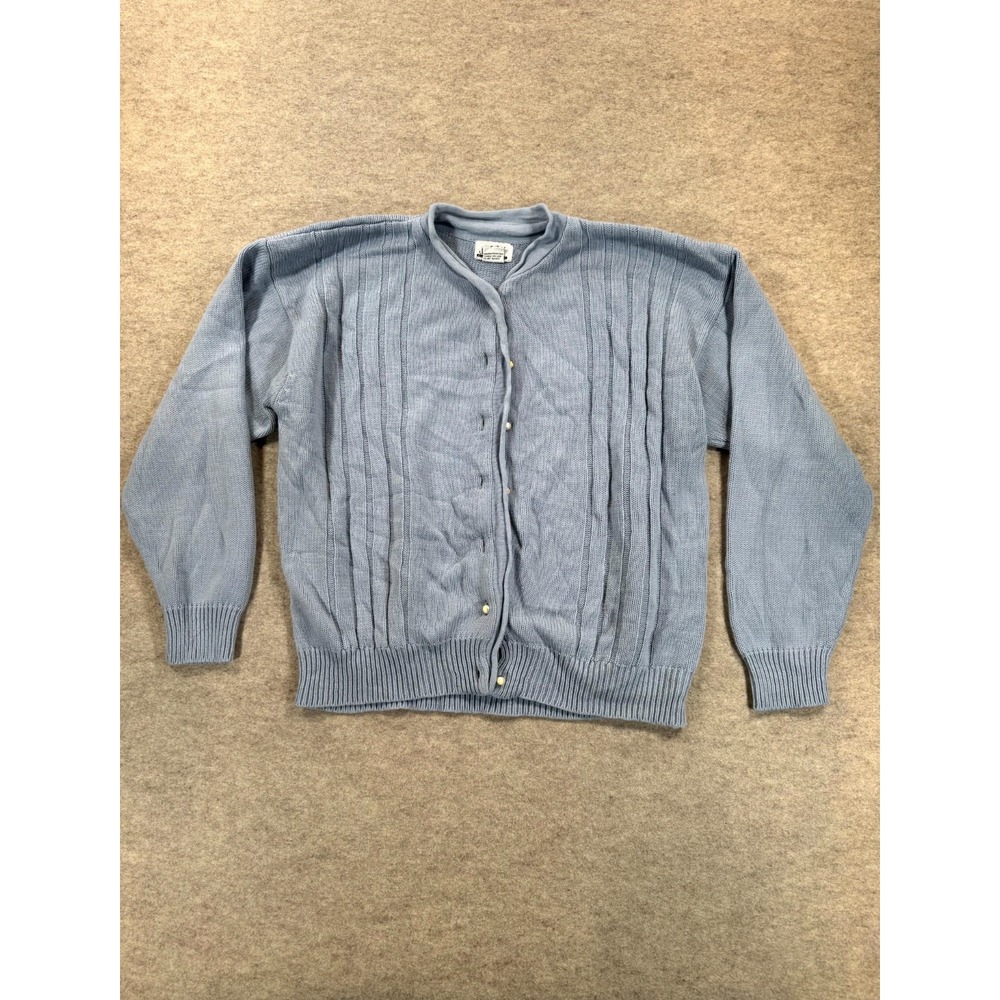 AM Collections Cardigan Sweater Womens Medium Blue Button Front Knit V-Neck